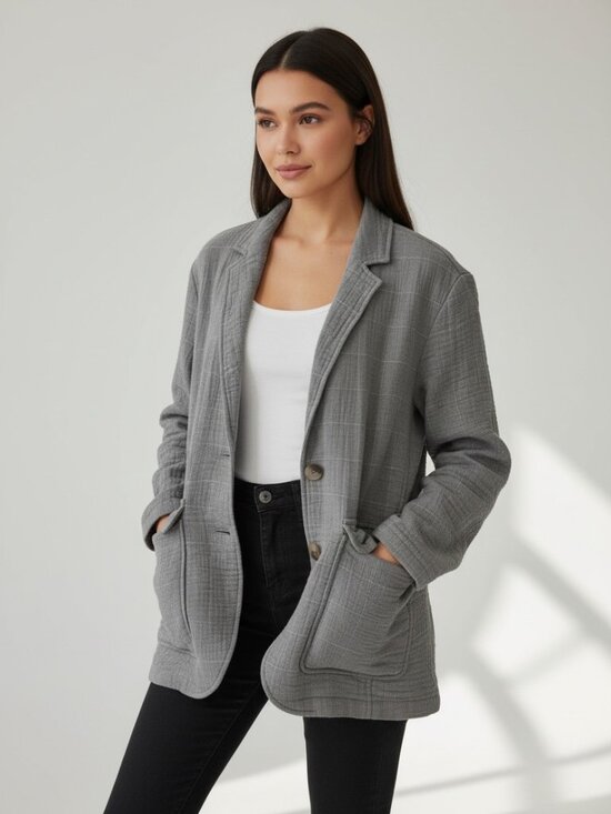Madewell Jackets & Blazers - Madewell Gray Windowpane Plaid Linen Blend Blazer Jacket Button Pocket Size S